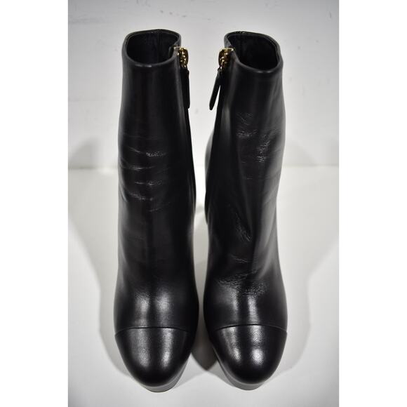 Chanel 21A Black Lambskin Leather CC Logo Platform Ankle Short Heel Boots 41 - Picture 5 of 8